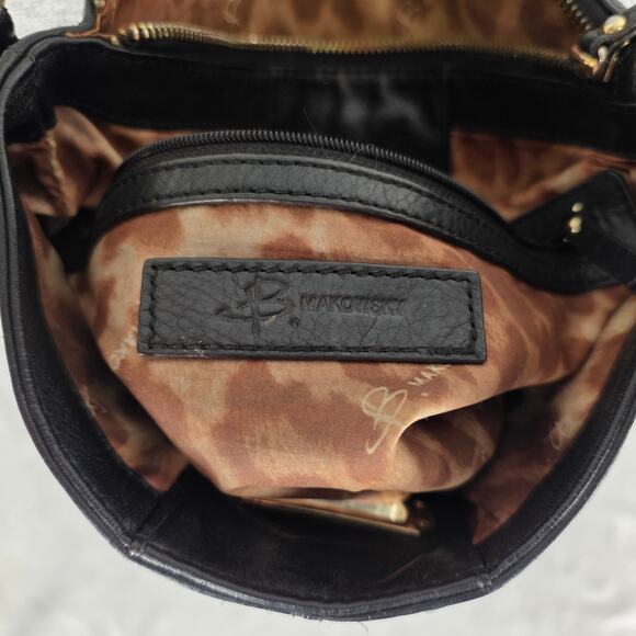 B. MAKOWSKY WOMEN’S BLACK LEATHER CROSSBODY BUCKET HOBO PURSE — STYLE A226297 - Picture 7 of 16